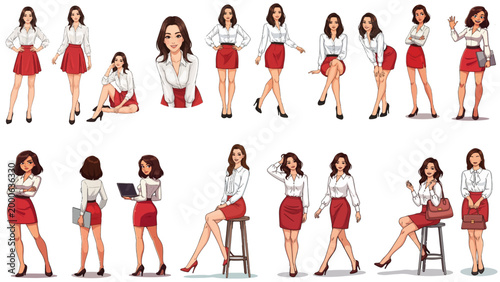 Stylish young women character collection showing diverse casual outfits and confident poses in modern vector illustration design set.