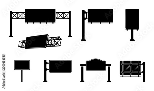 Bild auf Leinwand Billboard Silhouettes, Advertising Structures, Outdoor Signage Collection, Comme
