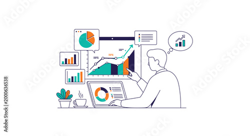 Business analyst examining financial growth charts and data analytics on computer screen with charts and graphs planning strategy for success in modern office environment