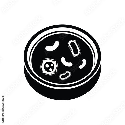 Microbiology petri dish vector icon, laboratory bacterial culture in glass plate, scientific research experiment with microbes and pathogens