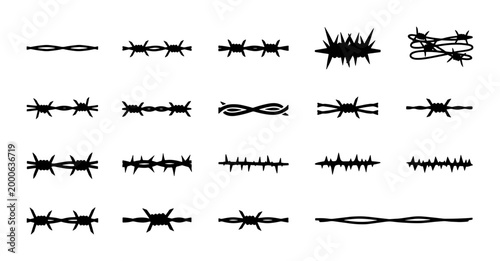 Quadro su tela Barbed Wire Vector Icons Set, Sharp Spiky Security Borders, Industrial Boundary