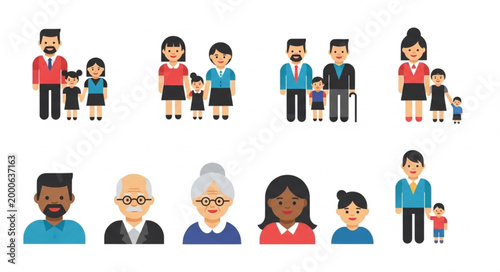 Diverse Family Units and Individuals Representing Generations.