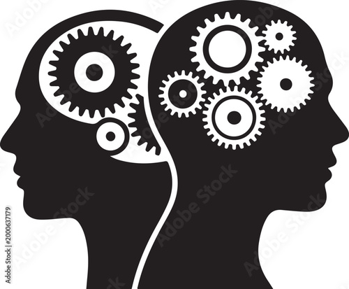 human profiles with gears. Silhouette vector illustration