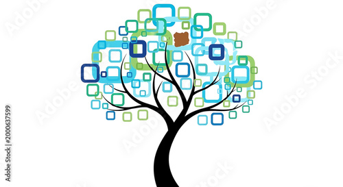 Abstract tree with colorful square leaves