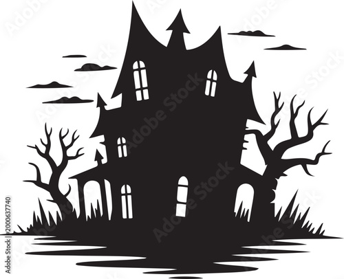 a haunted mansion. Silhouette vector illustration
