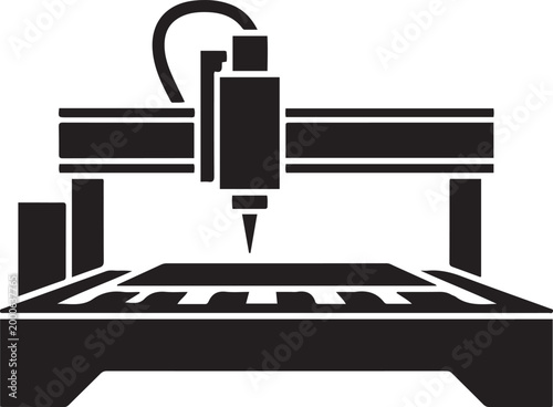cnc router machine on a white background. Silhouette vector illustration