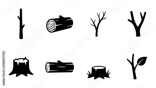 фотографія Wood Elements Vector Icons: Branch, Log, Stump, Tree Parts Collection for Nature