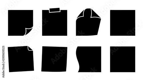 Tableau sur toile Set of 8 Black Square Sticky Notes, Paper Memo Pads with Folded Corners and Tape