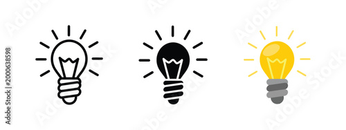 Light bulb icons in outline, black, and yellow with glowing effect.