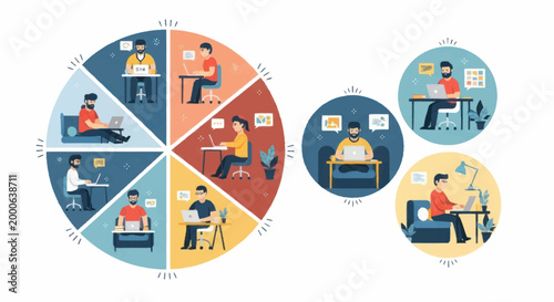 Schilderij op canvas People working on laptops in a circular diagram and separate circles