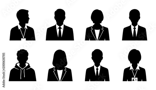 Diverse Business People Silhouettes, Professional Icons Set, Corporate Team Avatars, Modern Employee Graphics, Casual and Formal Figures