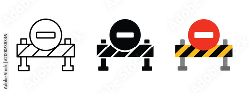 Road barrier with stop sign icon construction detour warning symbol prohibition sign.