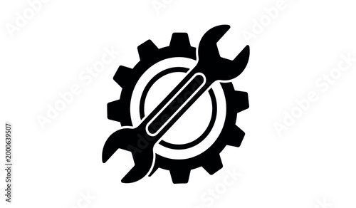 Engineering and maintenance icon wrench and gears symbolizing mechanical work