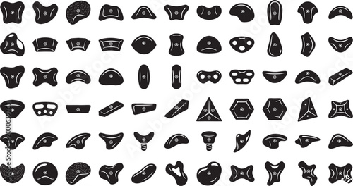 Rock Climbing Wall Holds and Grips Vector Icon Set – Diverse Shapes for Bouldering.