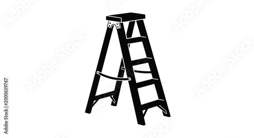 Black silhouette stepladder vector graphic illustration for construction and home improvement on white background. on white background