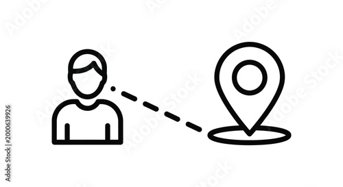 Navigation concept vector graphic showing a person's journey to a specific point on white background. on white background