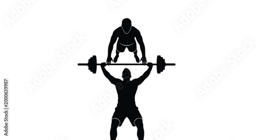 Strong athletic man lifting heavy barbell in this simple black vector illustration on white background