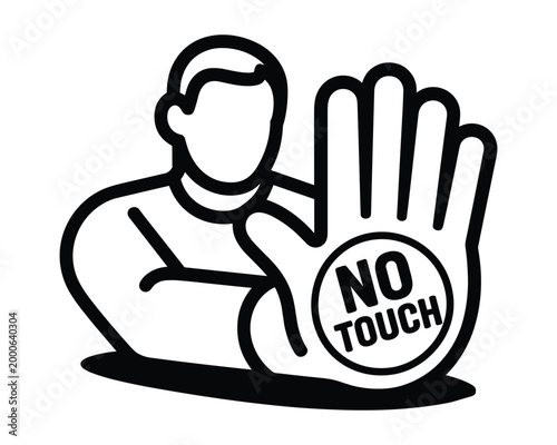 Stylized illustration of a person with a hand raised saying no touch concept