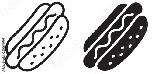 hot dog icon with sausage in bun, minimal vector line and solid style, fast food snack illustration isolated on transparent background