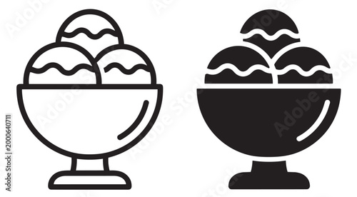 ice cream bowl icon with scoops, minimal vector line and solid style, dessert sweet food illustration isolated on transparent background