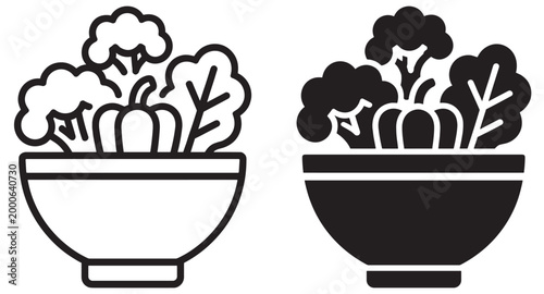 salad bowl icon with vegetables, minimal vector line and solid style, healthy food illustration isolated on transparent background