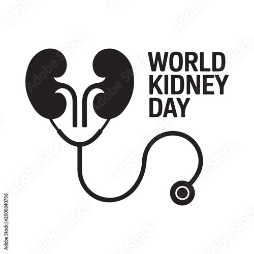 World kidney day illustration featuring a stethoscope shaped like kidneys promoting health awareness