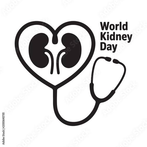 World kidney day illustration featuring kidneys a heart shape and a stethoscope design