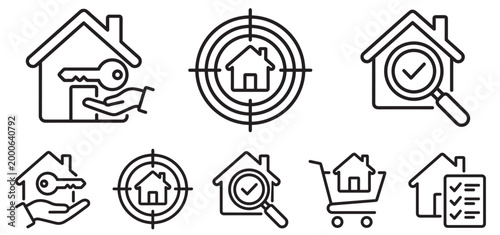 Quadro su tela real estate house icons set, minimal vector line and solid style, property and h