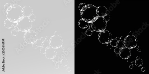 Bilde på lerret Flying soap bubbles with shimmering light effects and soapy foam overlay