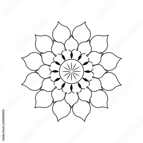 Mandala meditation symbol floral harmony circle black and white vector art