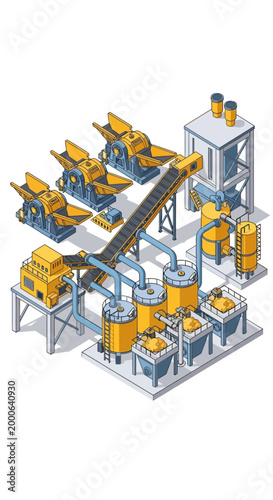 Isometric Mining Industry Vector Illustration, Coal Mining Excavator, Heavy Equipment, Industrial Landscape