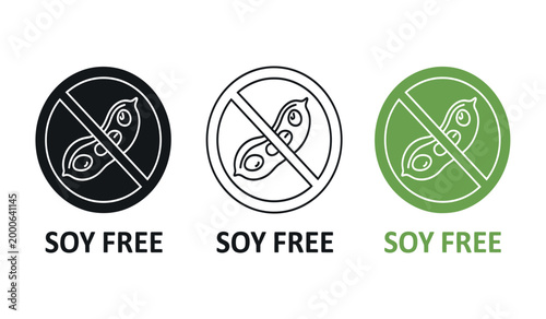 Soy free label variations black white and green with text below