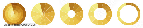 Vector set of gold palette wheel. colors are divided into several sectors.