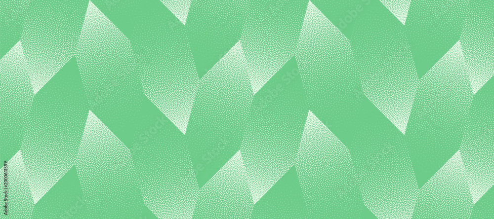 Fototapeta premium Vector abstract wide background with subtle light green geometric pattern. Halftone colour shading and grainy texture create fresh eco textile surface for wellness branding and natural layouts