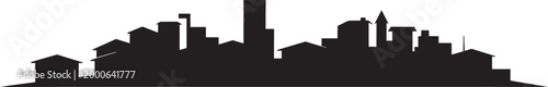 City skyline silhouette vector illustration featuring buildings in a clean flat black graphic design