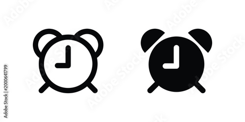 Simple alarm clock icons set two variations isolated on white background.