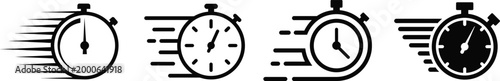Speedometer icons, stopwatch for fast time, quick delivery, urgent order.