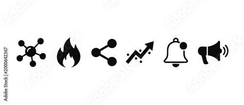 Social Media Marketing Icons Set for Digital Strategy and Brand Awareness Growth, featuring viral sharing, trending content, notifications and megaphone advertising symbols for business web design UI/