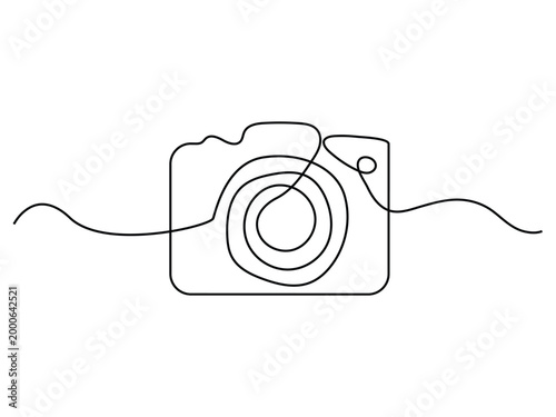 continuous line drawing style of Camera icon. Line art of photo camera icon. Vector illustration.
