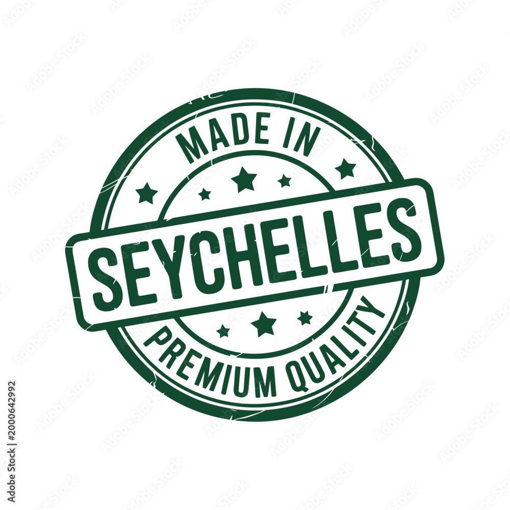 Fototapeta premium Green rubber stamp logo made in Seychelles premium quality product label