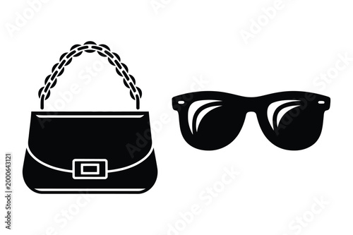Vector illustration of a handbag and sunglasses with accessories, sunglasses