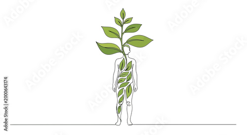 Person with plant growing inside body.