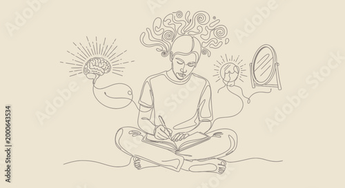 Man meditates in lotus position calmly.
