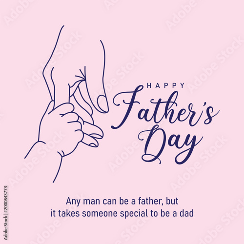 Happy father day square social media post template with line art baby hand holding dad finger for mobile app banner web promotion and digital marketing campaign on soft pink background color theme.