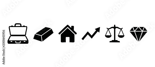 Business Icons Set Portfolio Gold Home Growth Justice Diamond for Financial Growth and Wealth Management Strategy Concepts and Professional Success Symbols Isolated on a Clean White Background for UI