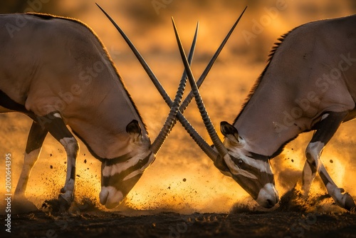 Wild Nature Competition Between Two Antelopes Engaged in Horn Fighting