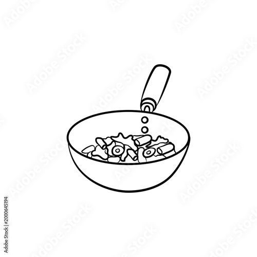 Cooking Pan with Vegetables Stir Fry Line Art