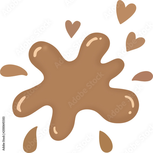 Cute Brown Splash Liquid with Hearts Illustration.