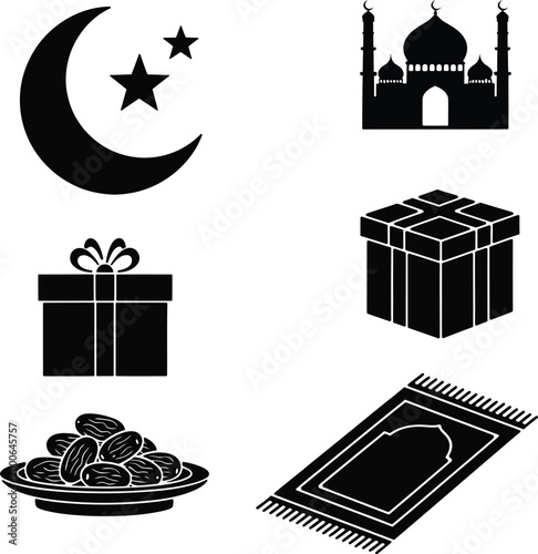 Islamic symbols and festive elements a collection of black silhouette icons representing tradition
