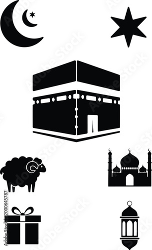 Islamic symbols and mecca representation a black silhouette collection for religious observance